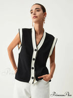Contrast Trim Graceful Sweater Vest image 3