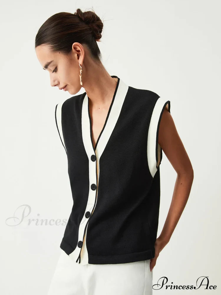 Contrast Trim Graceful Sweater Vest image 2