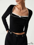 Contrast Trim Lace Trendy Long Sleeve Crop Top image 1