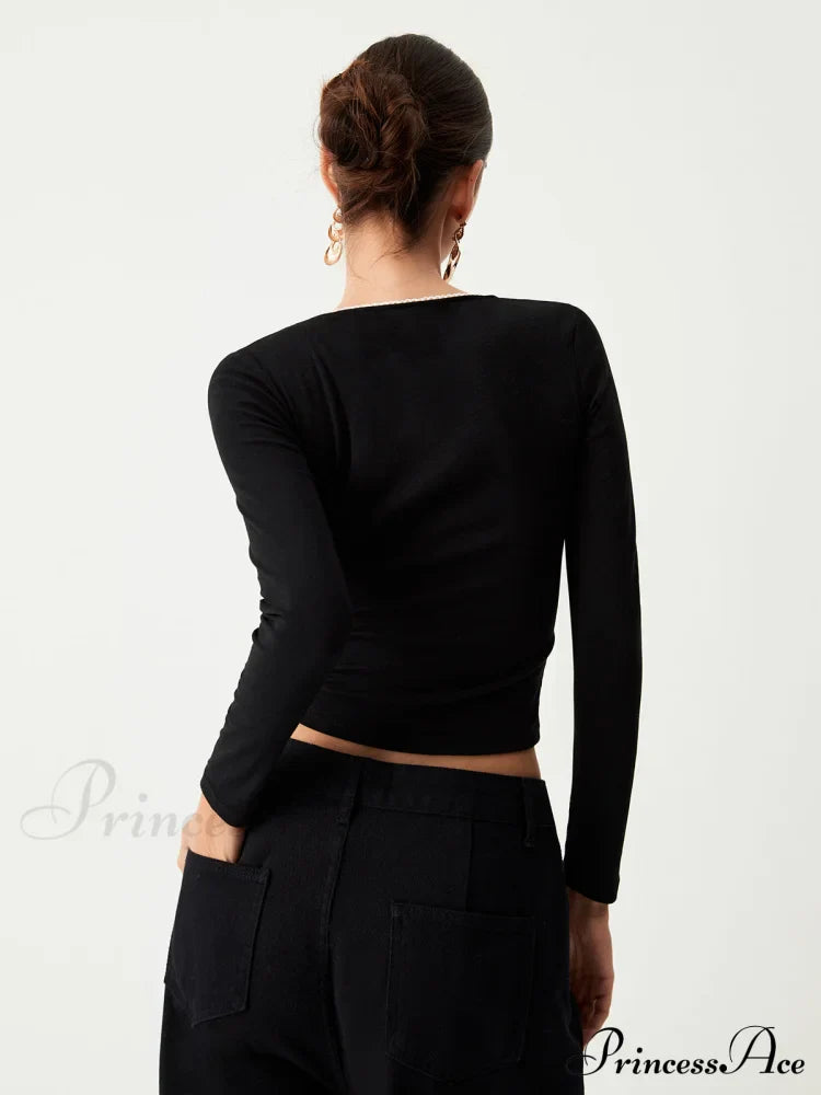 Contrast Trim Lace Trendy Long Sleeve Crop Top image 7