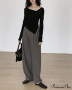 Contrast Trim Long Trendy Sleeve Asymmetrical Top image 4