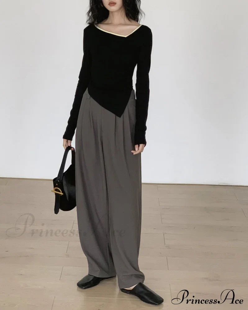 Contrast Trim Long Trendy Sleeve Asymmetrical Top image 4