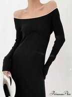 Contrast Trim Low Trendy Cut Knit Long Dress image 6