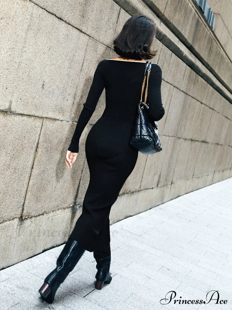 Contrast Trim Low Trendy Cut Knit Long Dress image 4