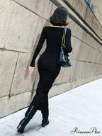 Contrast Trim Low Trendy Cut Knit Long Dress image 4