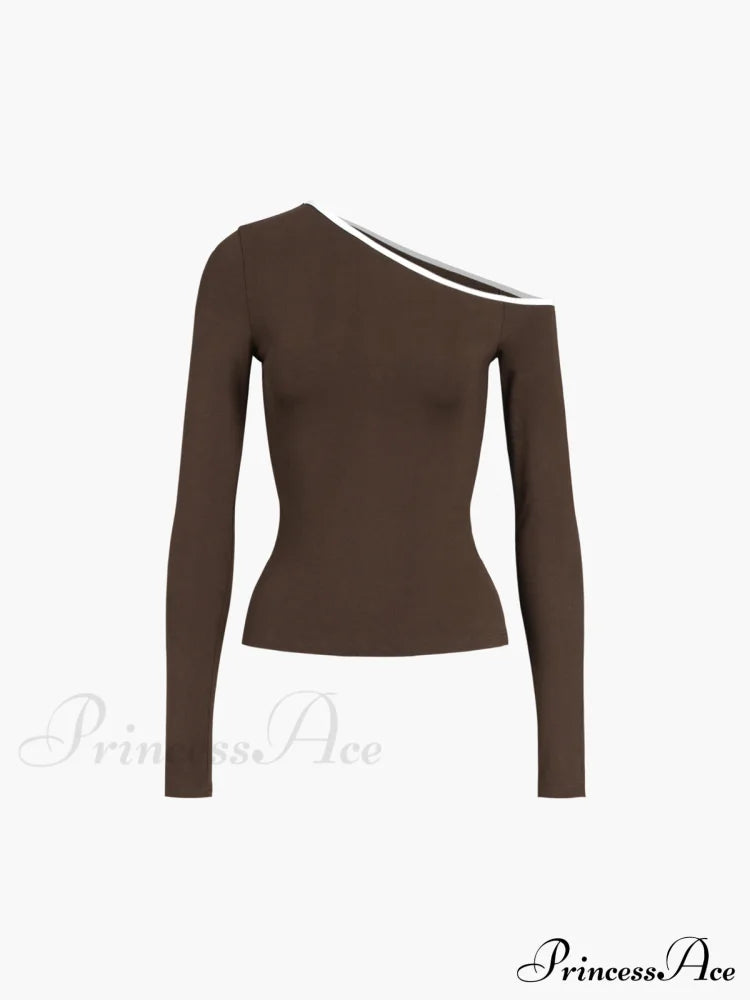 Contrast Trim Off Trendy Shoulder Long Sleeve Shirt image 9