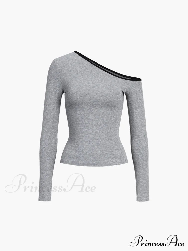 Contrast Trim Off Trendy Shoulder Long Sleeve Shirt image 11