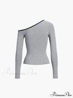 Contrast Trim Off Trendy Shoulder Long Sleeve Shirt image 12