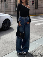 Contrast Trim Off Trendy Shoulder Long Sleeve Shirt image 4