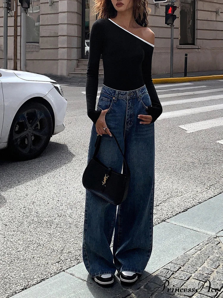 Contrast Trim Off Trendy Shoulder Long Sleeve Shirt image 4