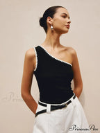 Contrast Trim One Trendy Shoulder Off Tank Top image 1