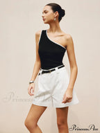 Contrast Trim One Trendy Shoulder Off Tank Top image 3