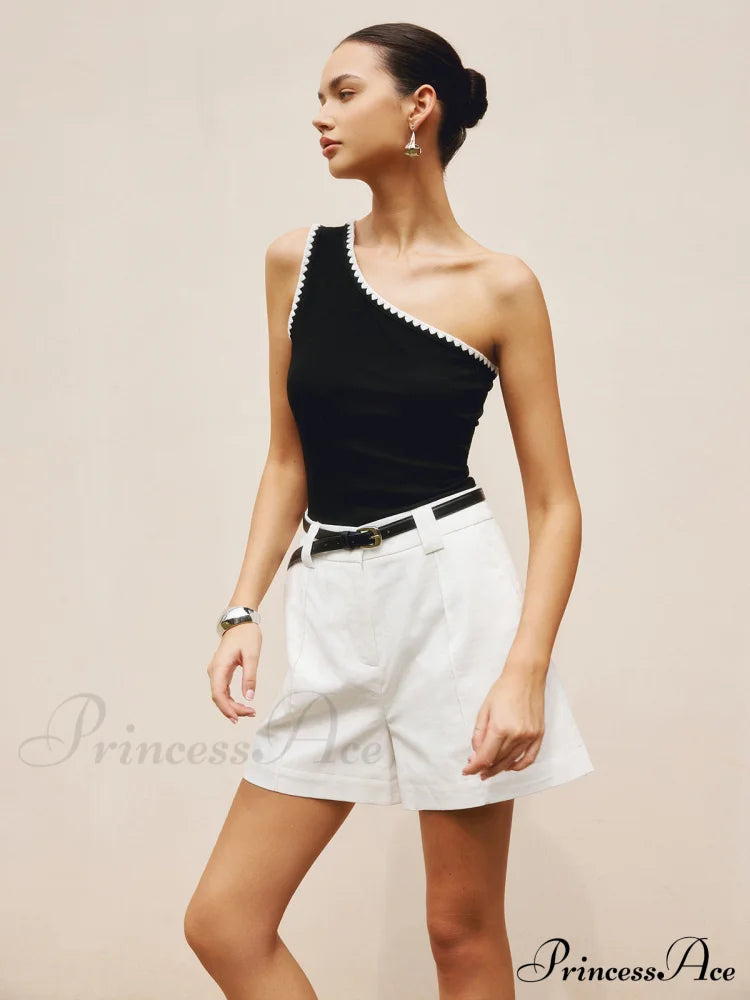 Contrast Trim One Trendy Shoulder Off Tank Top image 3