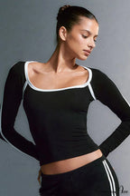 Contrast Trim Square Neck Long Sleeve Tee image 2