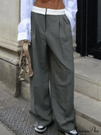 Contrast Waist Graceful Pleated Tailored Pants image 1