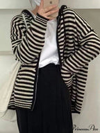 Contrasting Colors Striped Hooded Zipper Cardigan image 3
