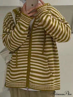 Contrasting Colors Striped Hooded Zipper Cardigan image 9