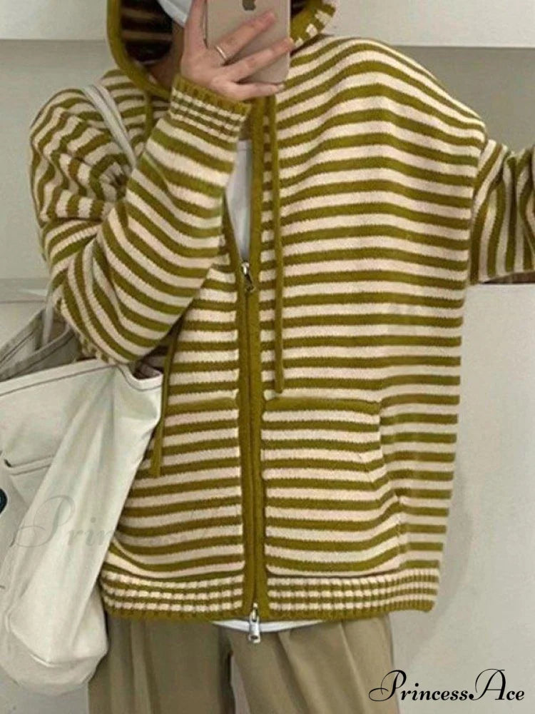 Contrasting Colors Striped Hooded Zipper Cardigan image 10