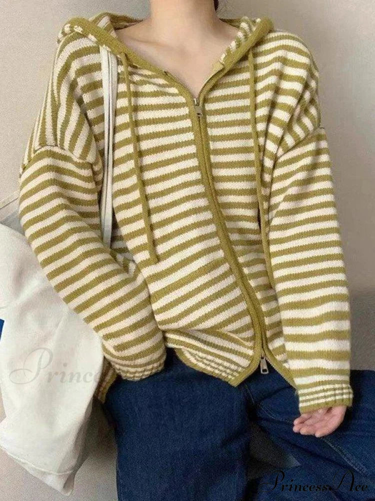 Contrasting Colors Striped Hooded Zipper Cardigan image 8