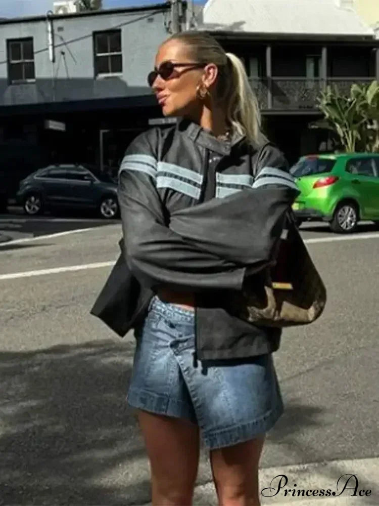 Contrasting Zippered O Neck Long Sleeves Casual Loose Autumn Warm Stylish Coat image 1