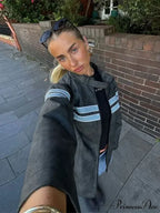 Contrasting Zippered O Neck Long Sleeves Casual Loose Autumn Warm Stylish Coat image 4