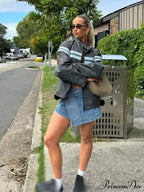Contrasting Zippered O Neck Long Sleeves Casual Loose Autumn Warm Stylish Coat image 6