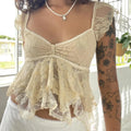 Coquette Lace Sheer Babydoll Vintage Crop Top image 1