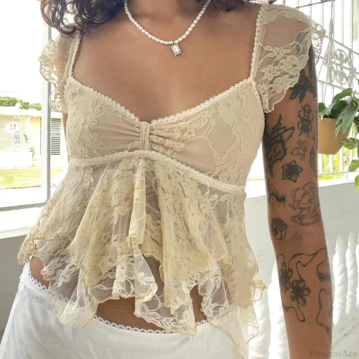 Coquette Lace Sheer Babydoll Vintage Crop Top image 1