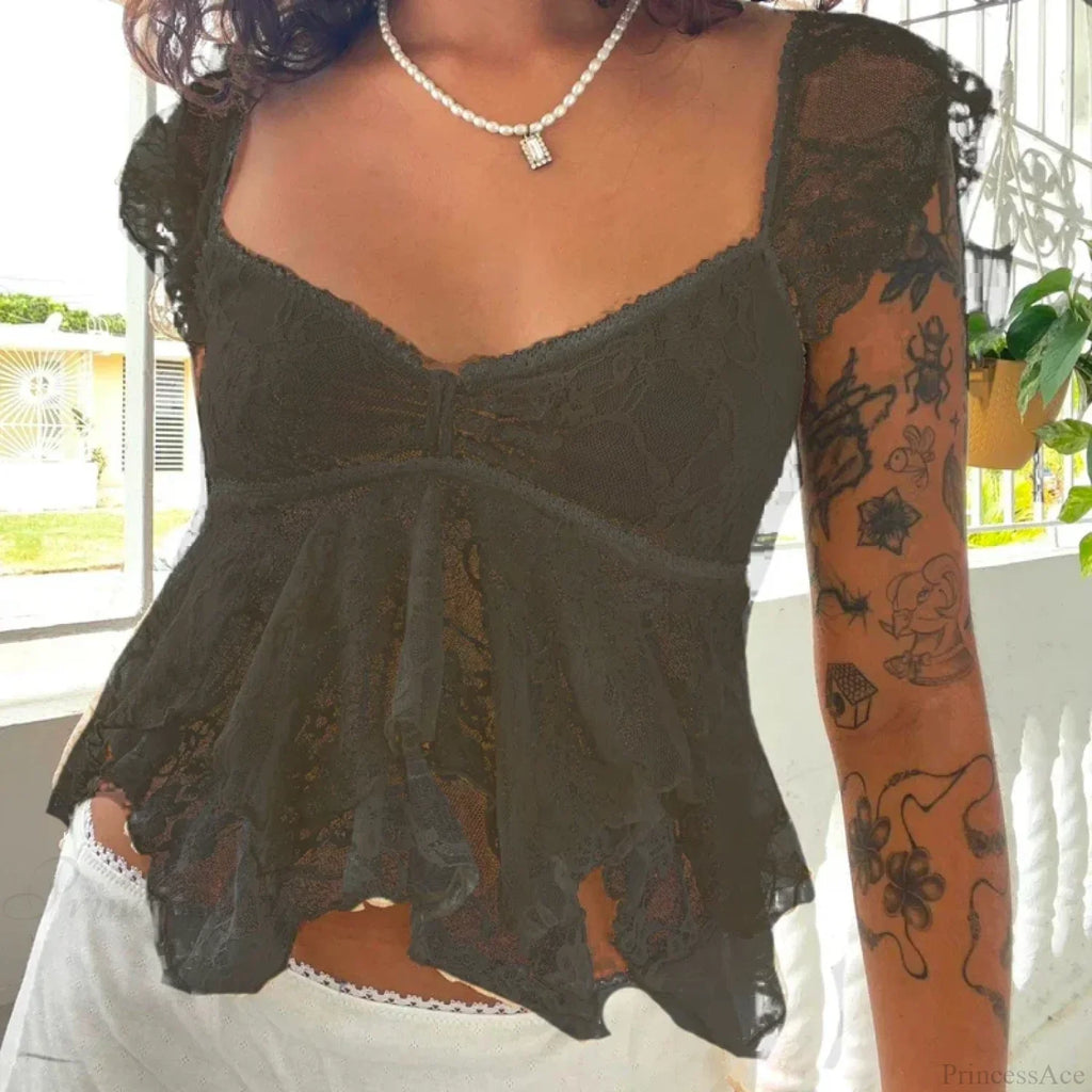 Coquette Lace Sheer Babydoll Vintage Crop Top image 3