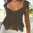Coquette Lace Sheer Babydoll Vintage Crop Top image 3