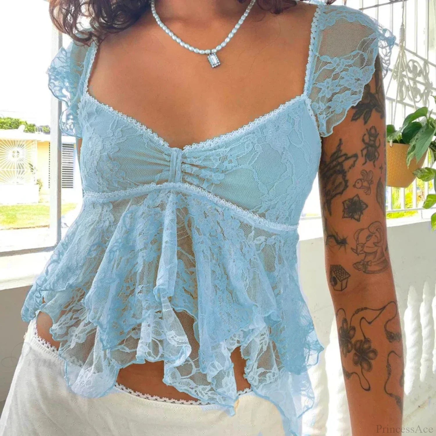 Coquette Lace Sheer Babydoll Vintage Crop Top image 4
