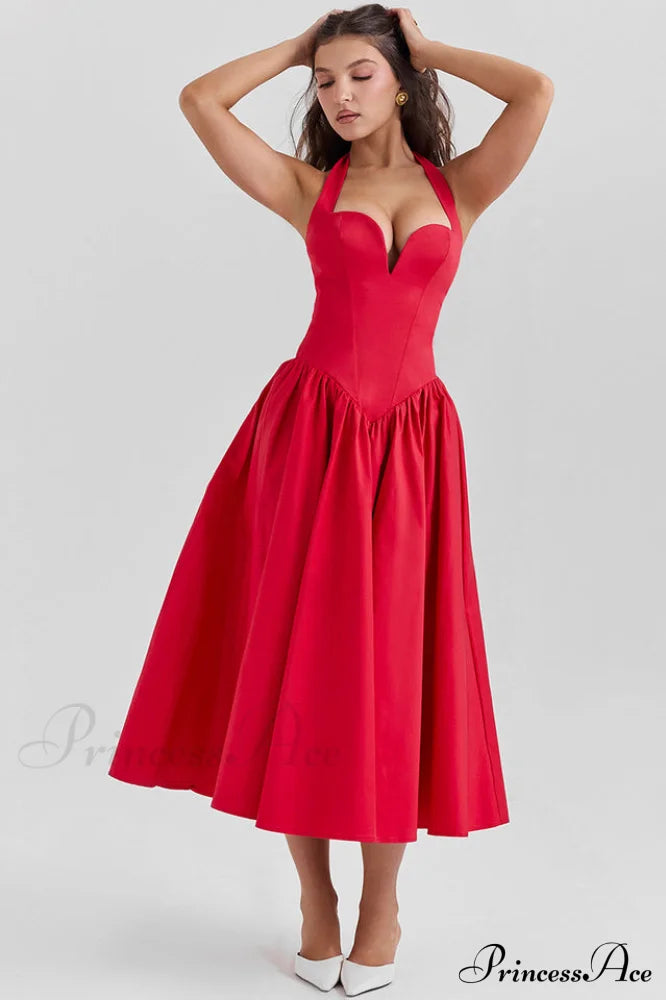 Coquette Scarlet Stylish Halter Midi Dress image 3