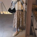 Corduroy High Waist Charming Floral Print Maxi Skirt image 22