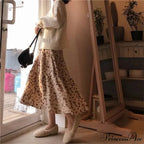 Corduroy High Waist Charming Floral Print Maxi Skirt image 19