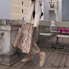 Corduroy High Waist Charming Floral Print Maxi Skirt image 15