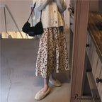Corduroy High Waist Charming Floral Print Maxi Skirt image 11