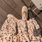 Corduroy High Waist Charming Floral Print Maxi Skirt image 12