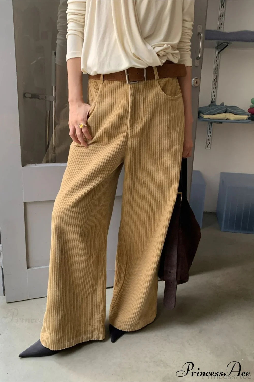 Corduroy High-Waist Wide-Leg Minimal Pants image 5