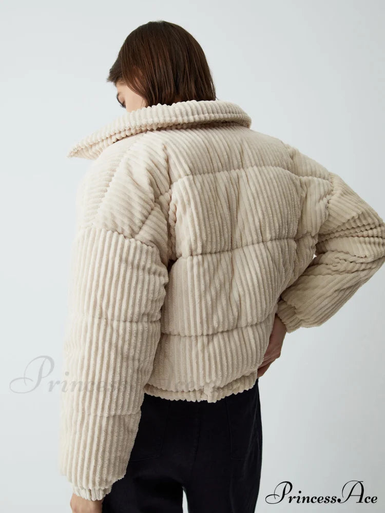 Corduroy Open Graceful Collar Puffer Coat image 2