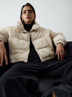 Corduroy Open Graceful Collar Puffer Coat image 3