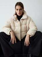 Corduroy Open Graceful Collar Puffer Coat image 4