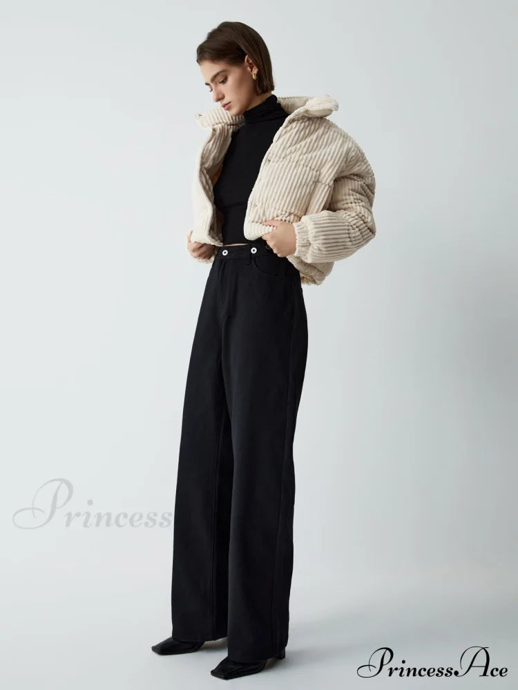 Corduroy Open Graceful Collar Puffer Coat image 5