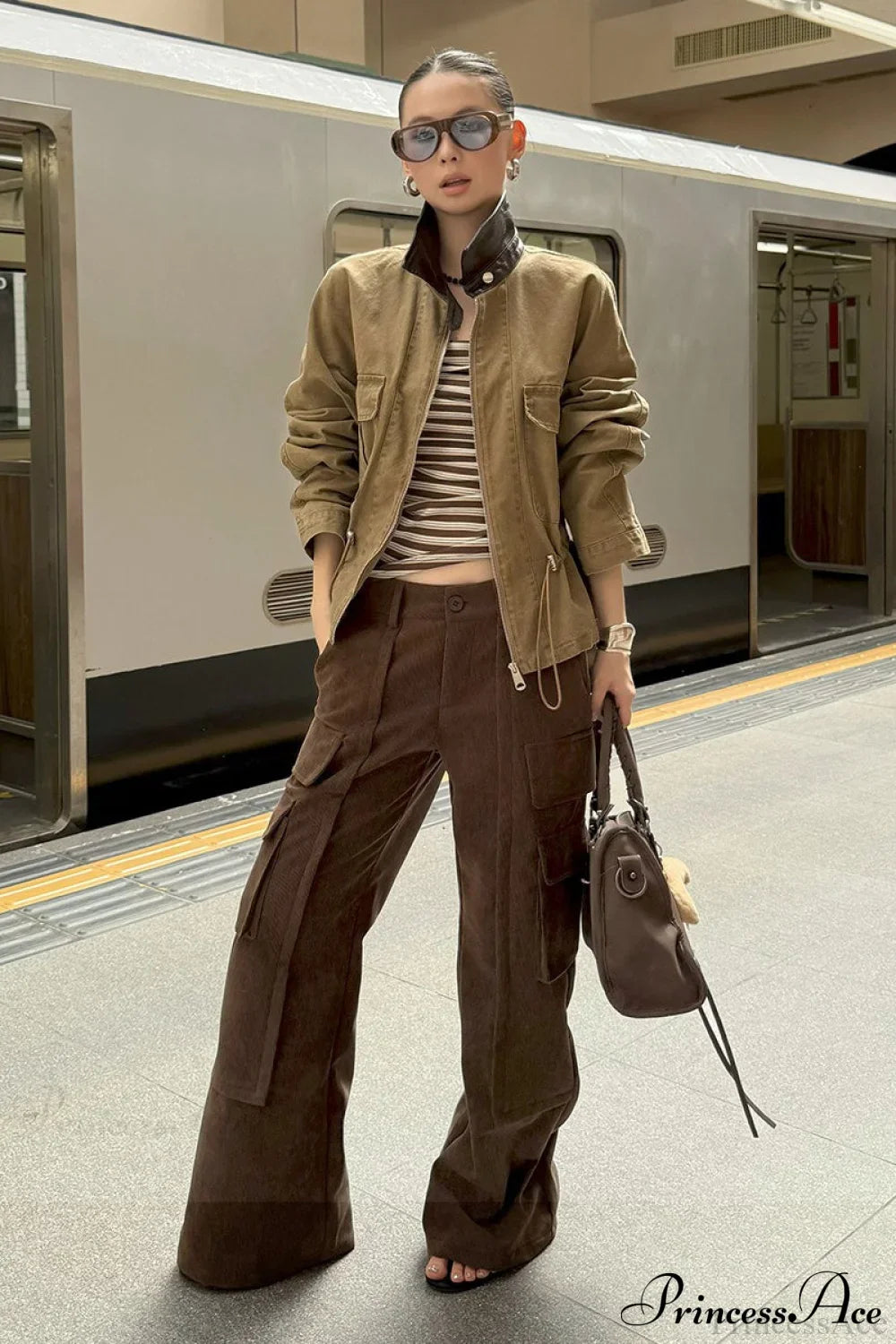 Corduroy Paneled Double Pocket Cargo Pants image 1