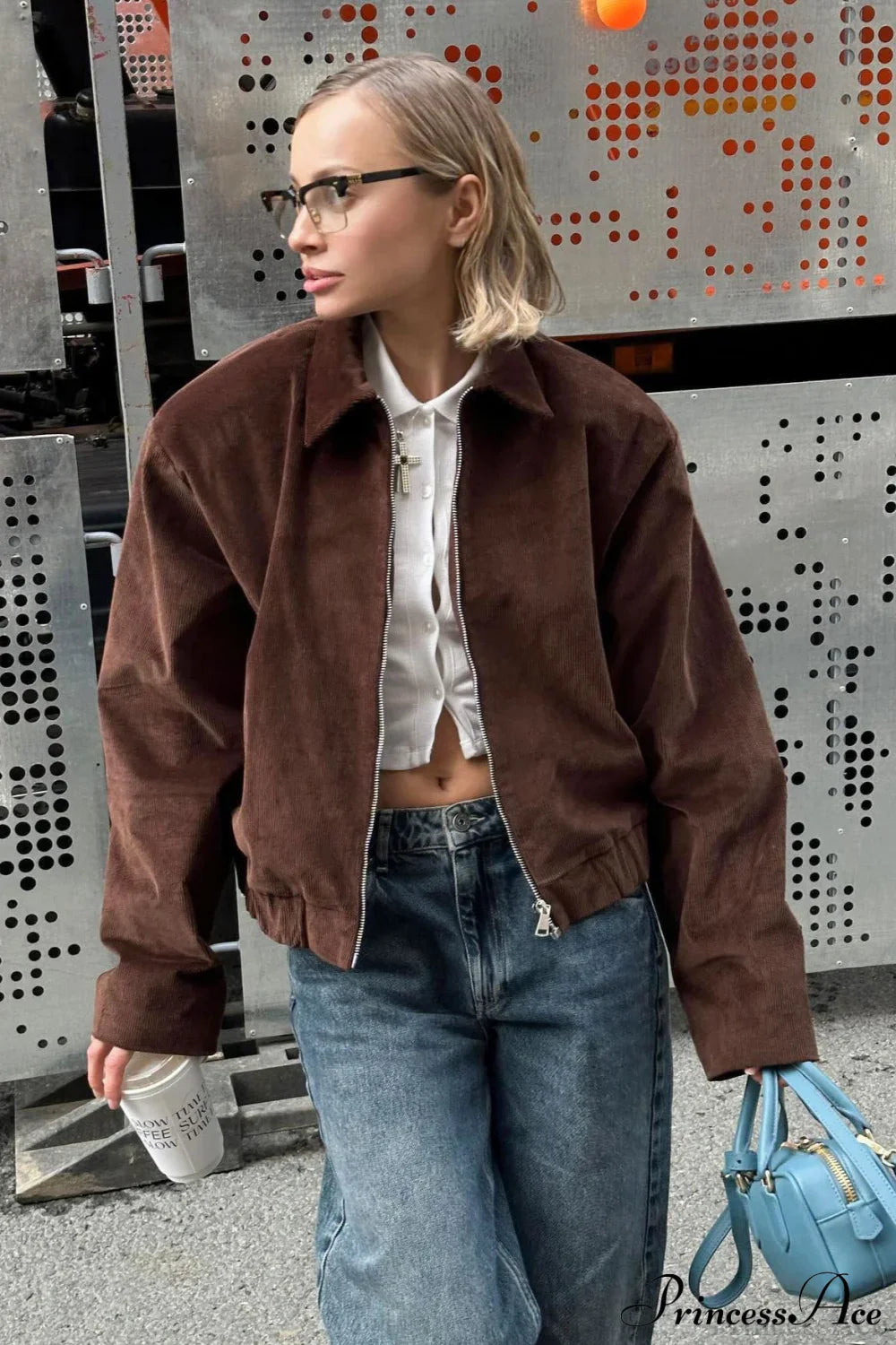Corduroy Retro Collared Jacket Coat image 3