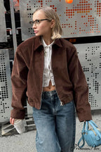 Corduroy Retro Collared Jacket Coat image 3