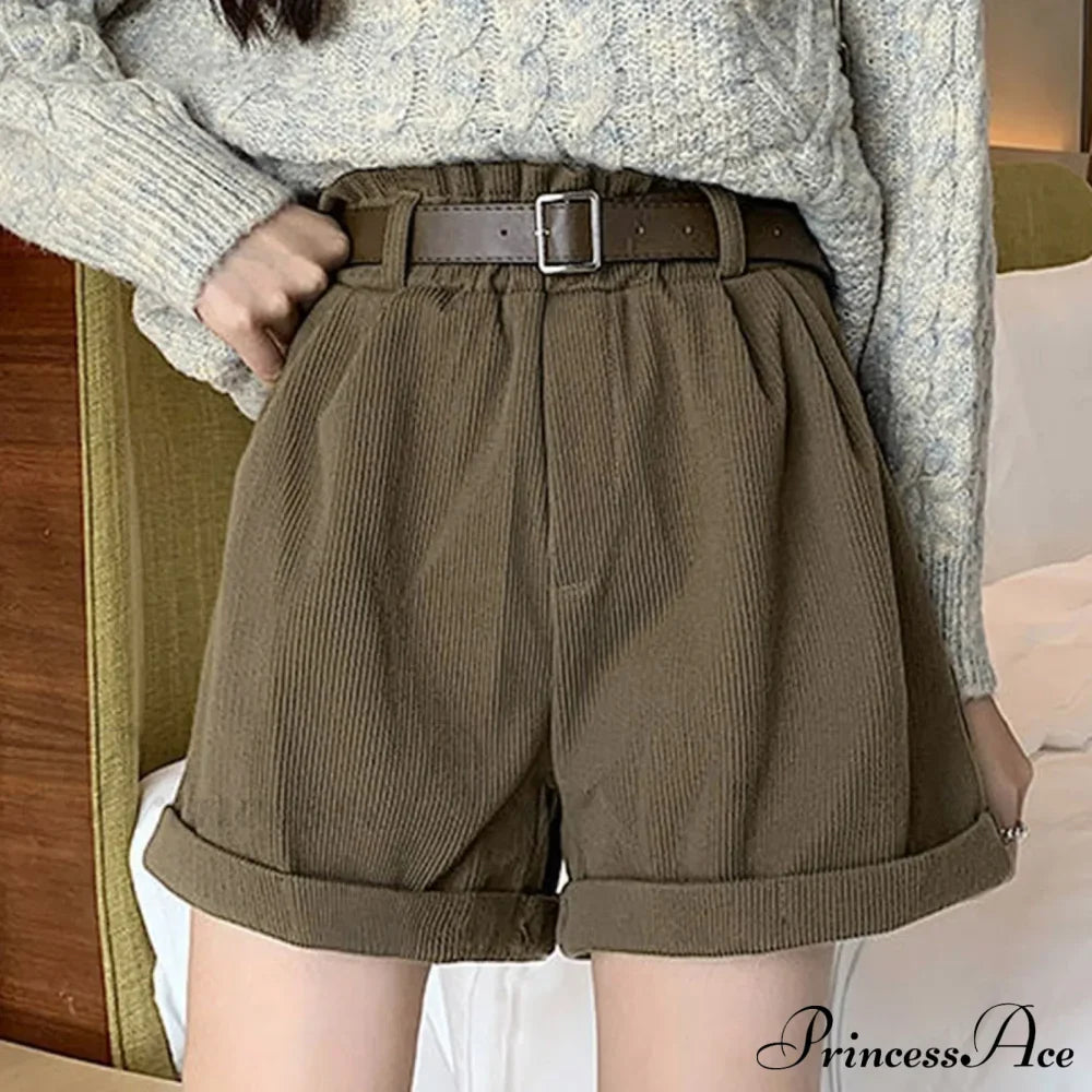 Corduroy High Waist Pleated Shorts image 3