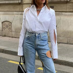 Cotton Casual White Blouse Office Lady Blouse image 2
