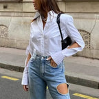 Cotton Casual White Blouse Office Lady Blouse image 4
