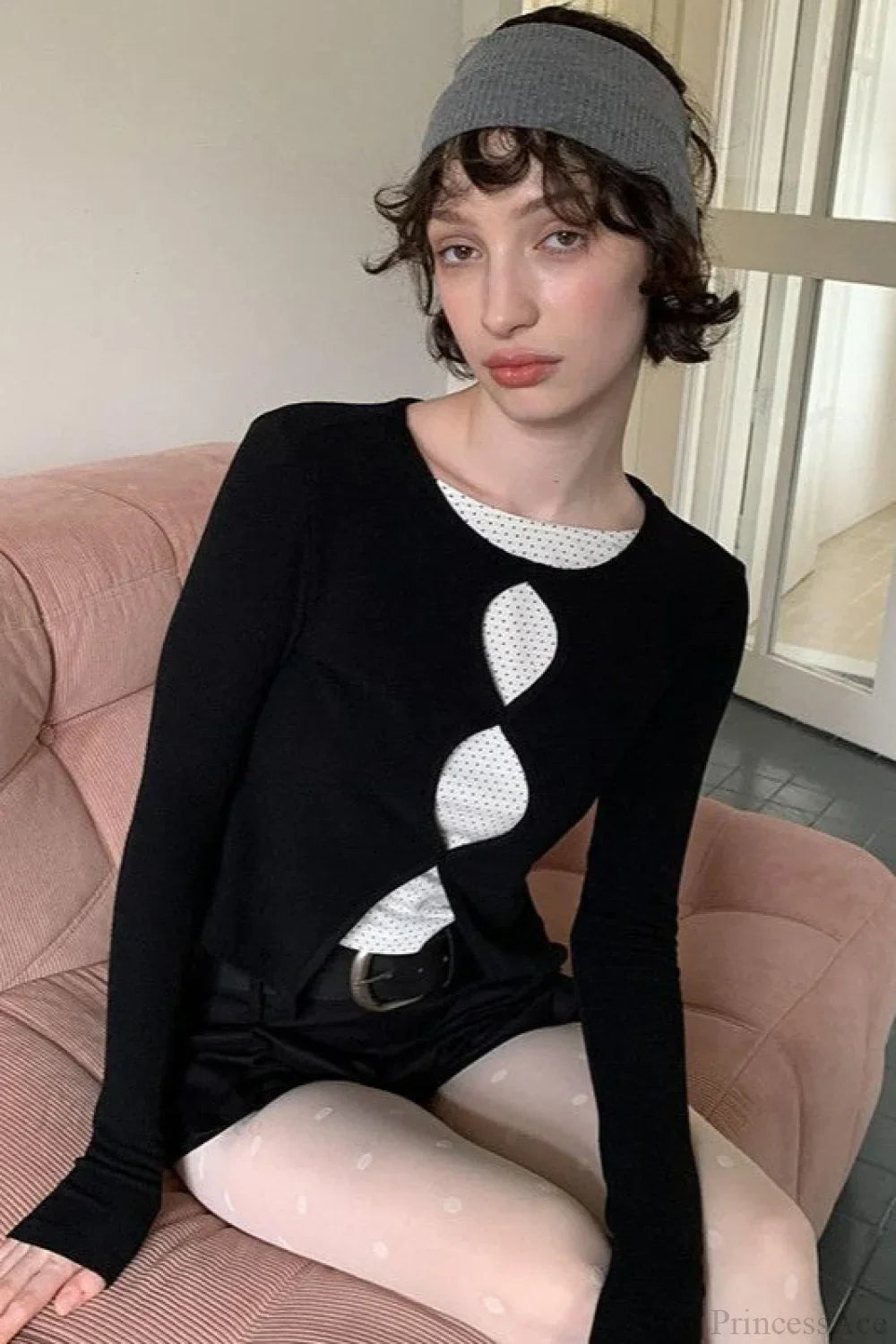 Cotton Cropped Faux Two-Piece Slim Long Sleeve Tee image 2
