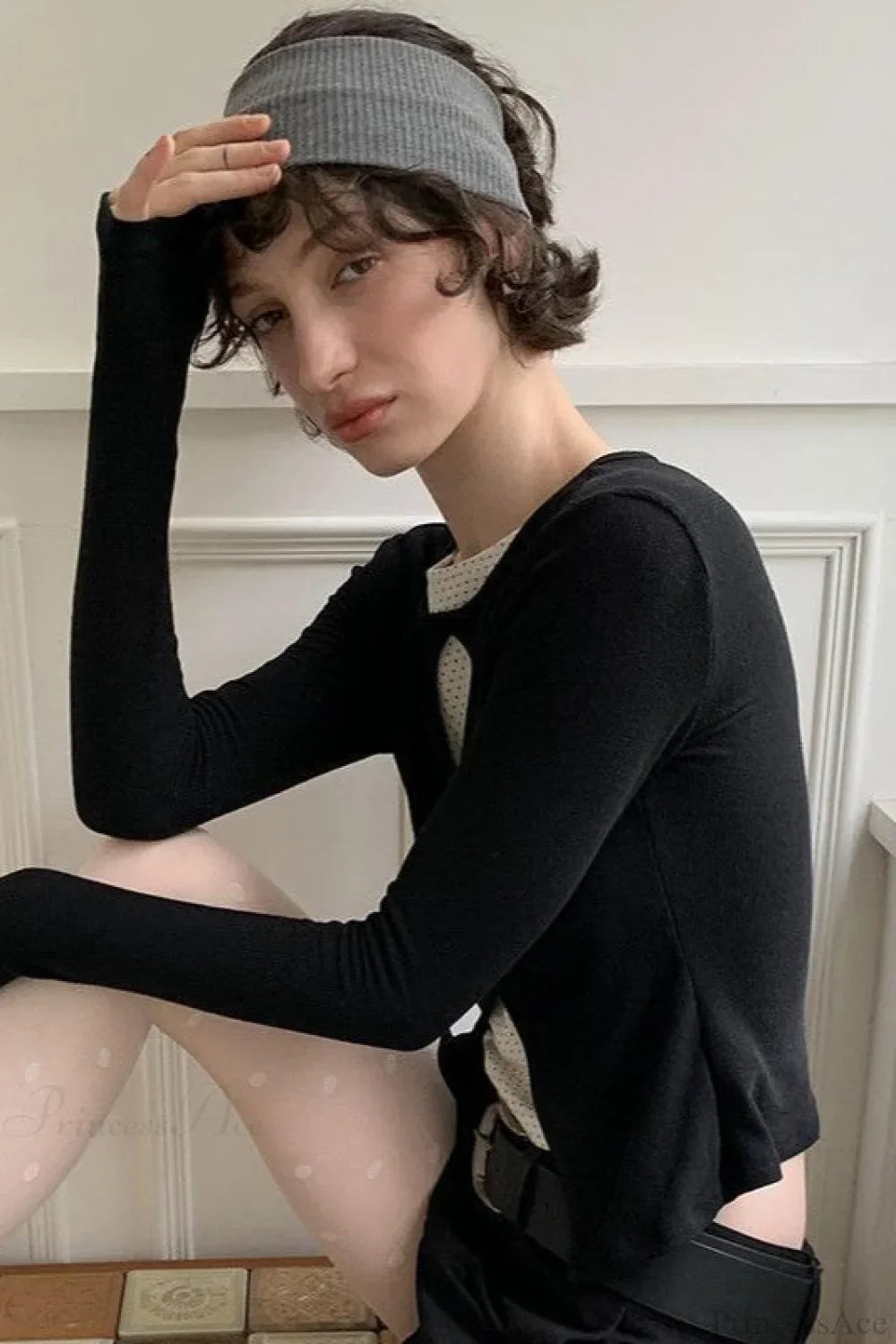 Cotton Cropped Faux Two-Piece Slim Long Sleeve Tee image 6